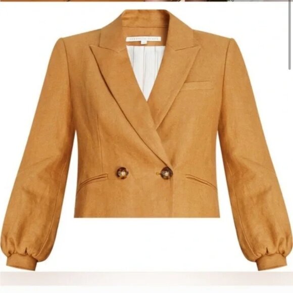 Veronica Beard Milani Linen Jacket + Alicia Shorts SET Tan/Camel Size 6 - Picture 4 of 5